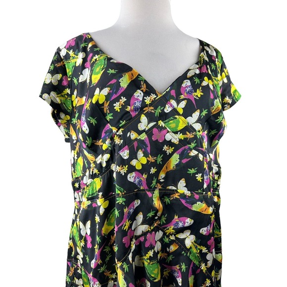 Eshakti Floral Butterfly Bird Dress V-Neck Cap Sleeve A-Line Plus Size 3X 26W - Picture 13 of 16